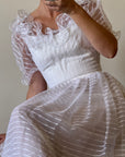 Vintage 70s Organza Sheer Stripe Wedding Dress