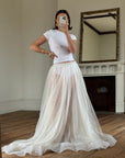 Vintage 80s Sheer Organza Webbed Lace Bridal Skirt