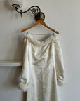 Vintage Fur Trim Long Sleeved Satin Wedding Dress