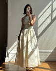 Vintage 90s Brocade High Front Satin Wedding Gown Champagne