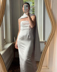 Vintage 90s Satin Classic Bow Bridesmaid Dress with Large Sash Baby Pink