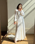 Vintage 60s Ivory Satin Draped Wedding Dress With Train
