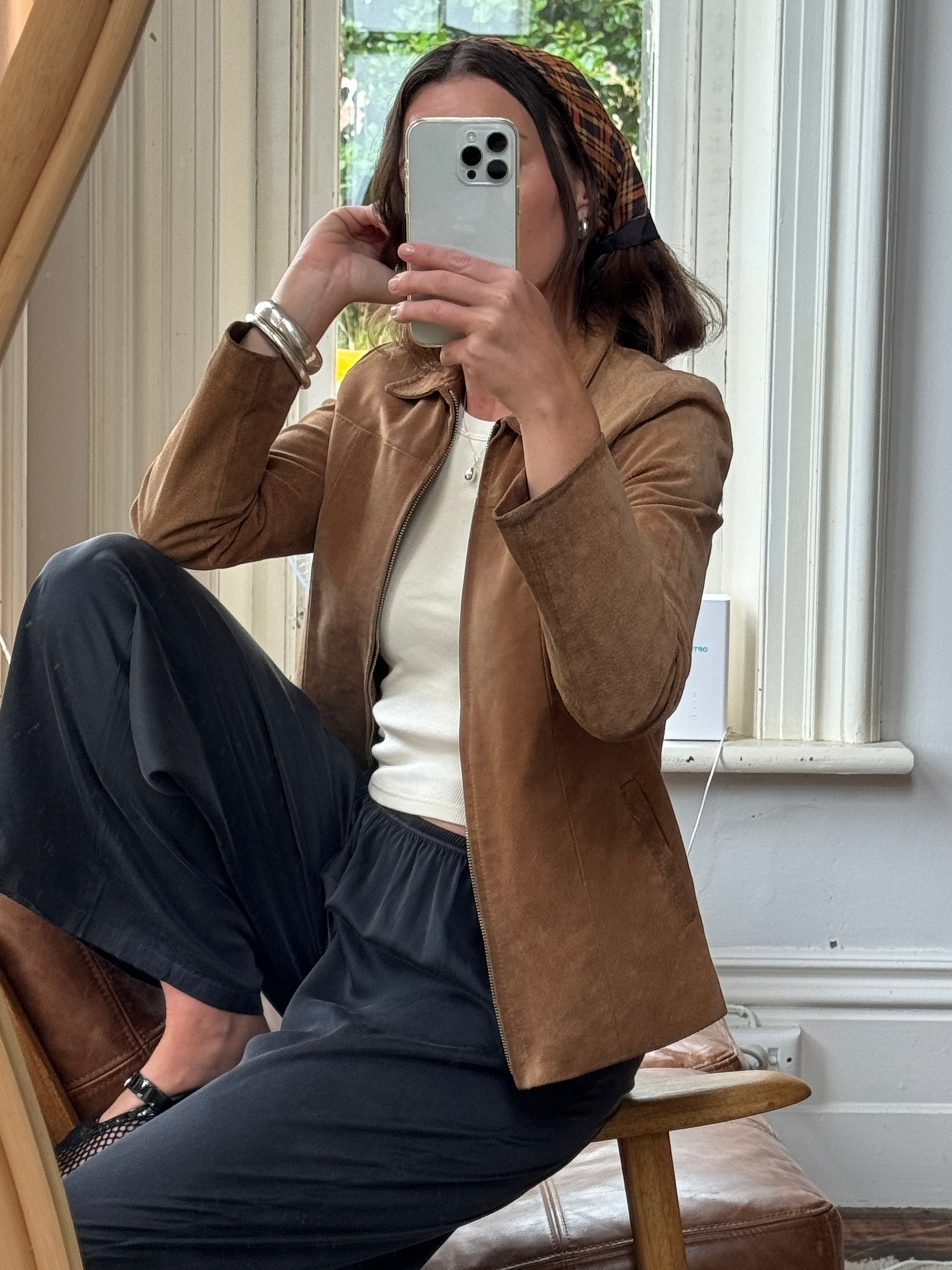 Vintage Tan Leather Zip Front Jacket