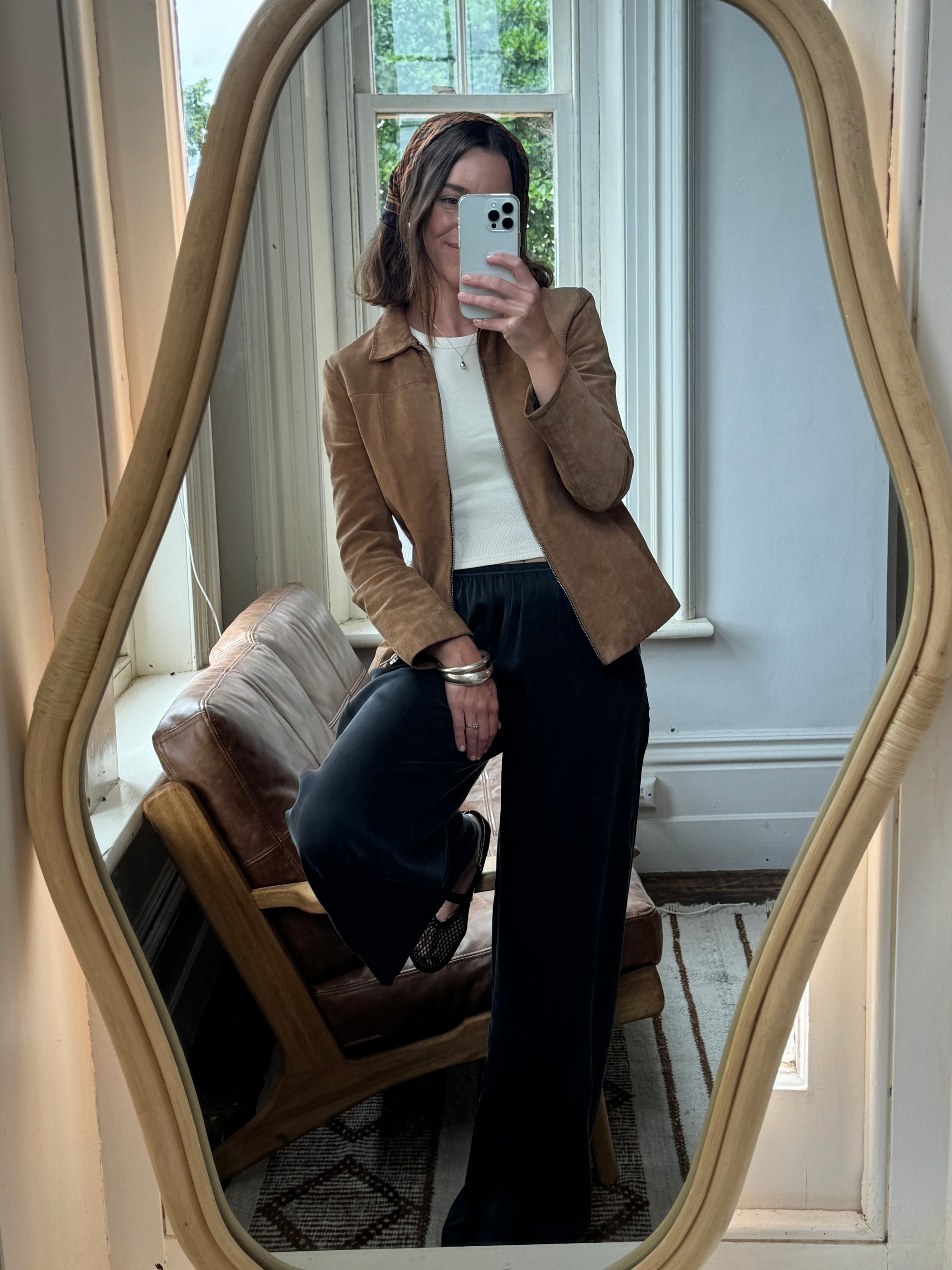 Vintage Tan Leather Zip Front Jacket