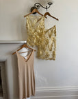 Vintage 2002 Collette Dinnigan Gold Foil Floral Two Piece Set