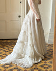 Vintage 50s Flocked Velvet Jacquard Wedding Gown with Bow Train