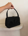 Vintage 60s Embroidered Lotus Purse Noir