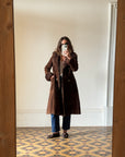 Vintage Suede Leather and Shearling Coat Chocolate Brown