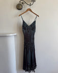 Vintage 90s Indigo Pure Silk Beaded Dress