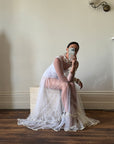 Vintage 70s Sheer Polka Dot Ruffle Bridal Gown
