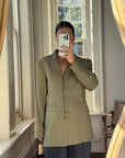 Vintage 90s Estate Olive Herringbone Wool Tailored Blazer