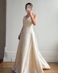 Vintage 90s Ivory Silk V-Neck A-Line Wedding Gown