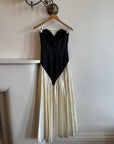 Vintage 90s Navy and Creme Satin Floral Gown
