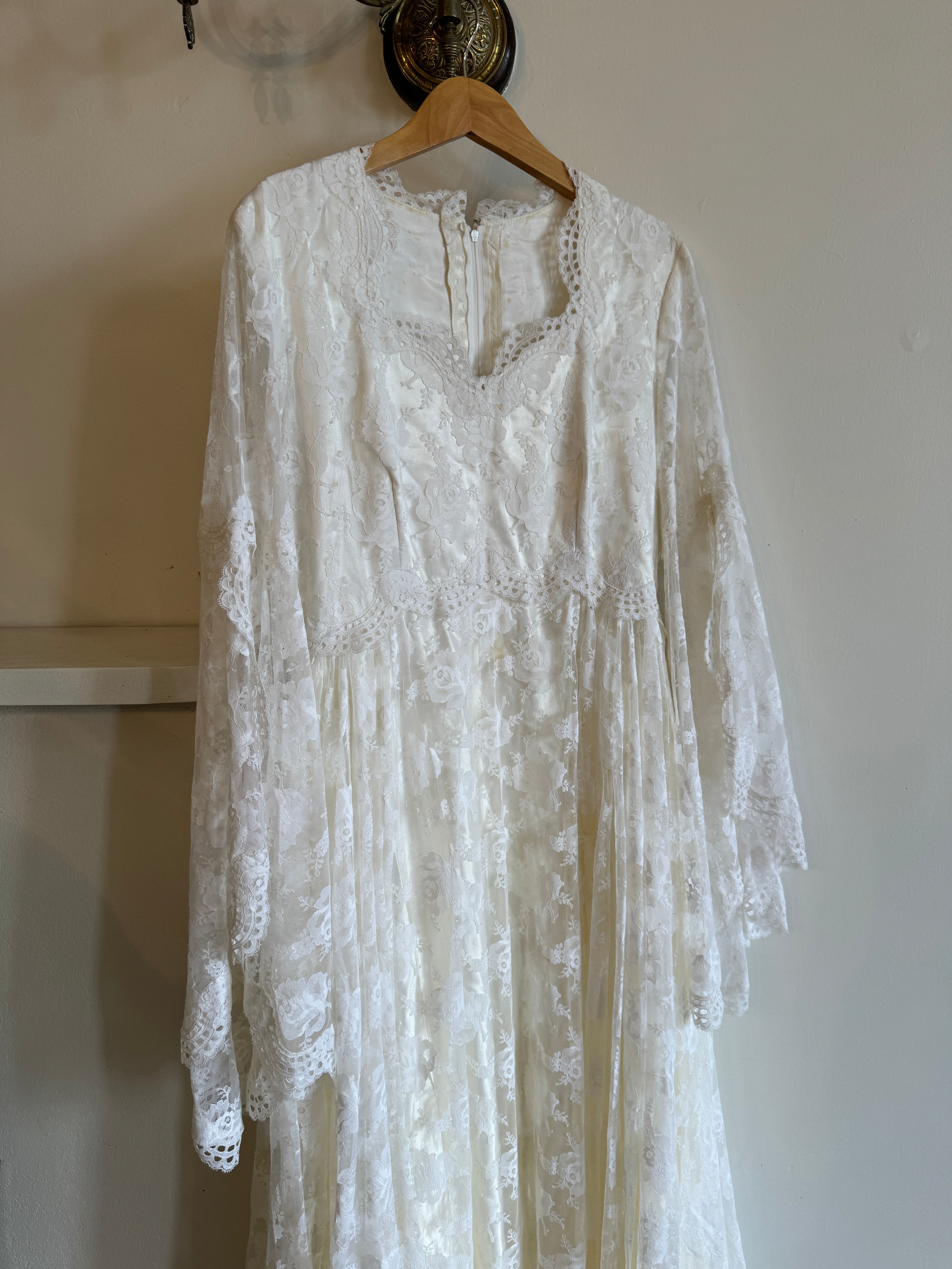 Vintage 70s Butterfly Lace Bridal Gown