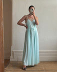 Vintage 50s Aqua Pleated Negligee Slip Cream Lace
