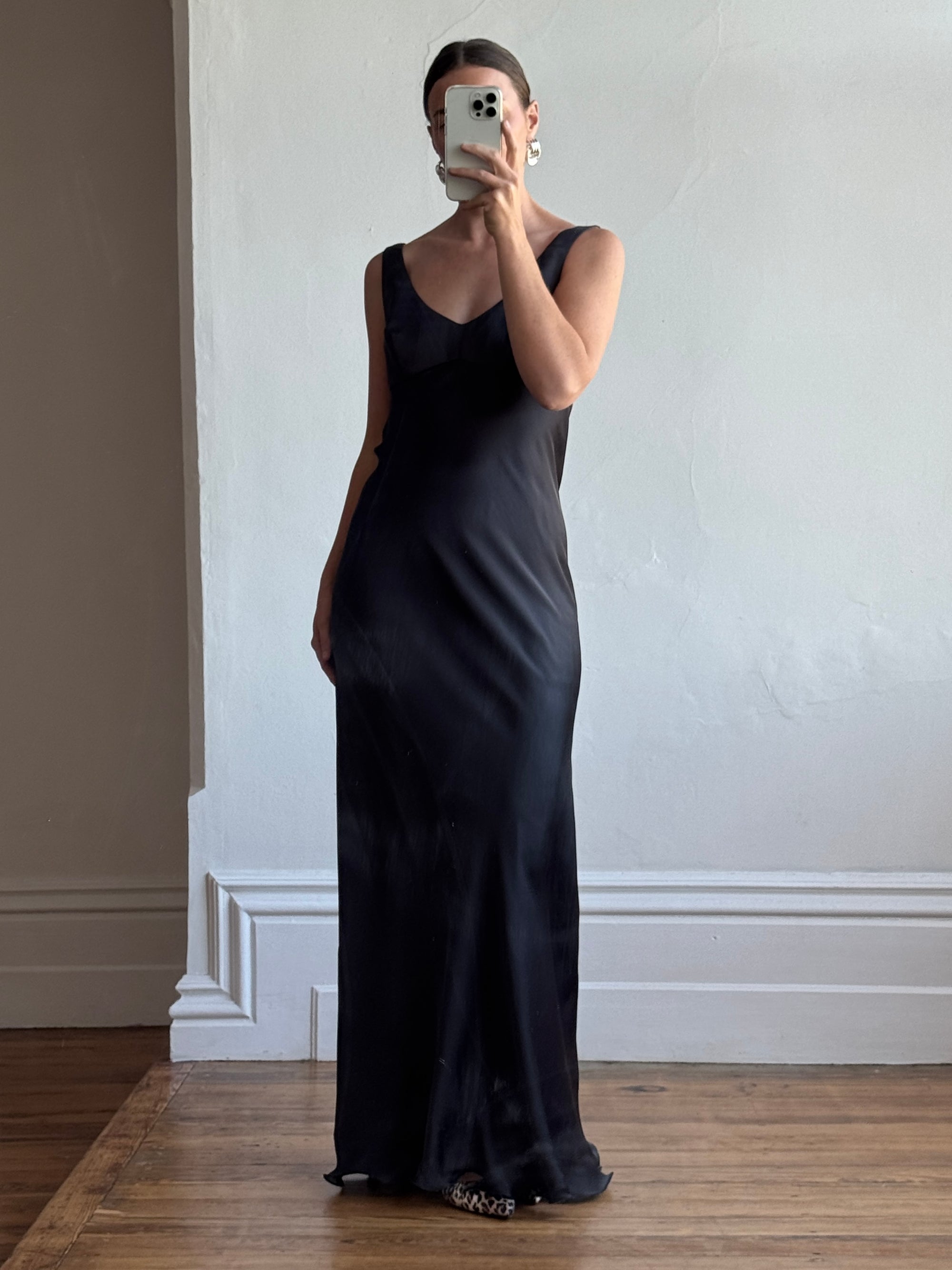 Vintage 90s Bias Cut Prom Dress Noir