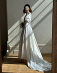 Vintage 60s Ivory Satin Draped Wedding Dress With Train