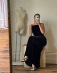 Vintage 90s Velvet High Front Evening Gown With Rhinestones