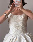 Vintage 90s Pleated Jacquard Satin Wedding Gown