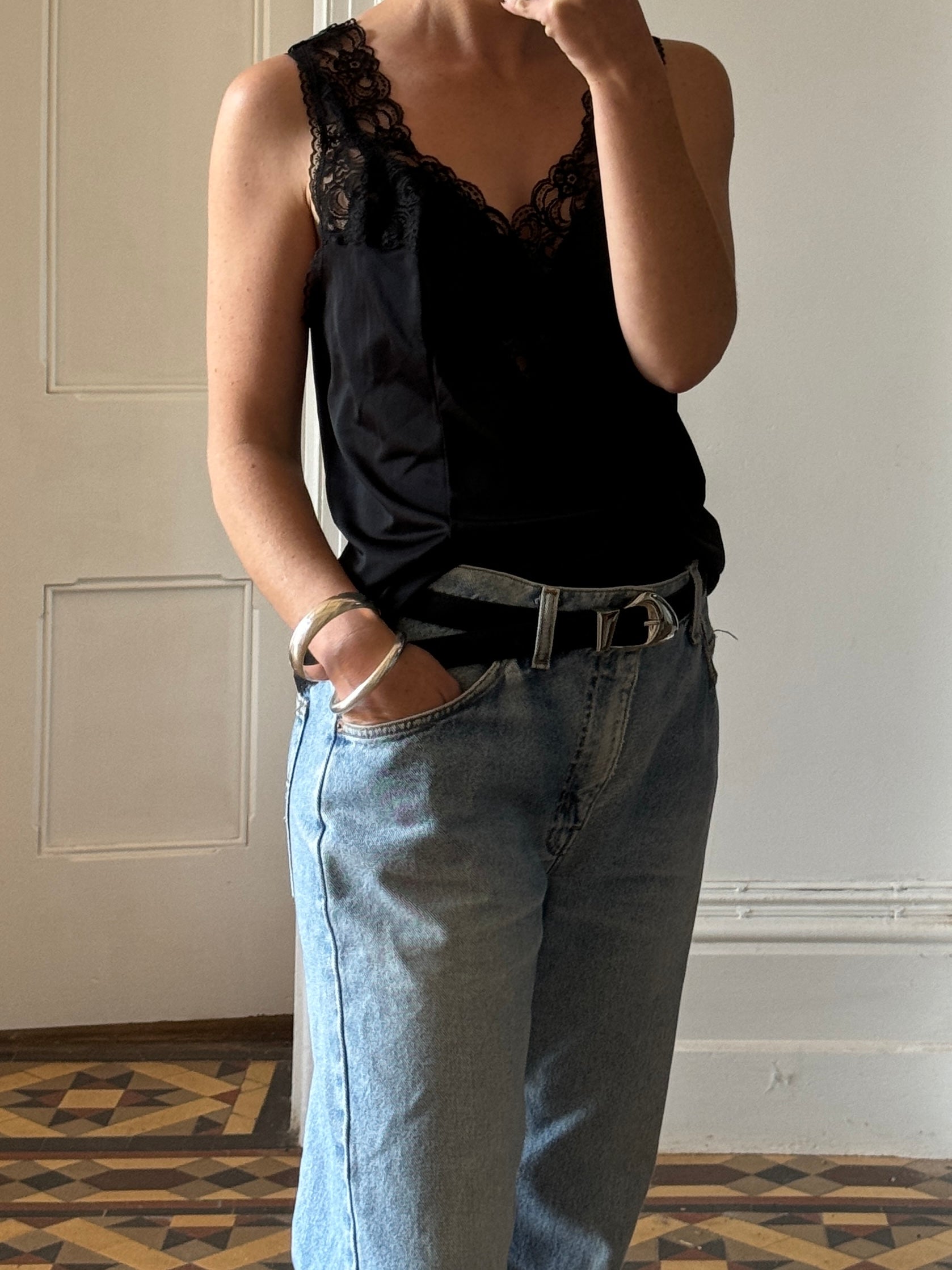 Vintage 60s Lace Nylon Camisole Black