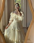 Vintage 70s Prairie Lace Wedding Gown with Beaded Basque Waist Belt