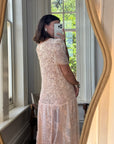 Vintage 70s Peach Cotton Lace Drop Waist Dress