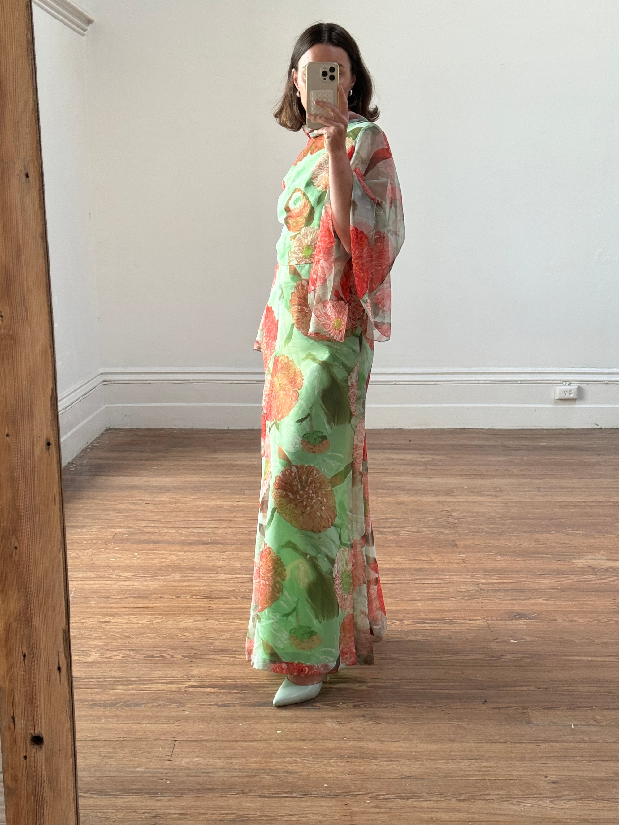 Vintage 70s Floral Belted Maxi Dress
