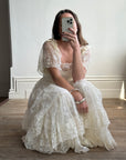 Vintage 70s Tiered Lace Wedding Dress With Bows