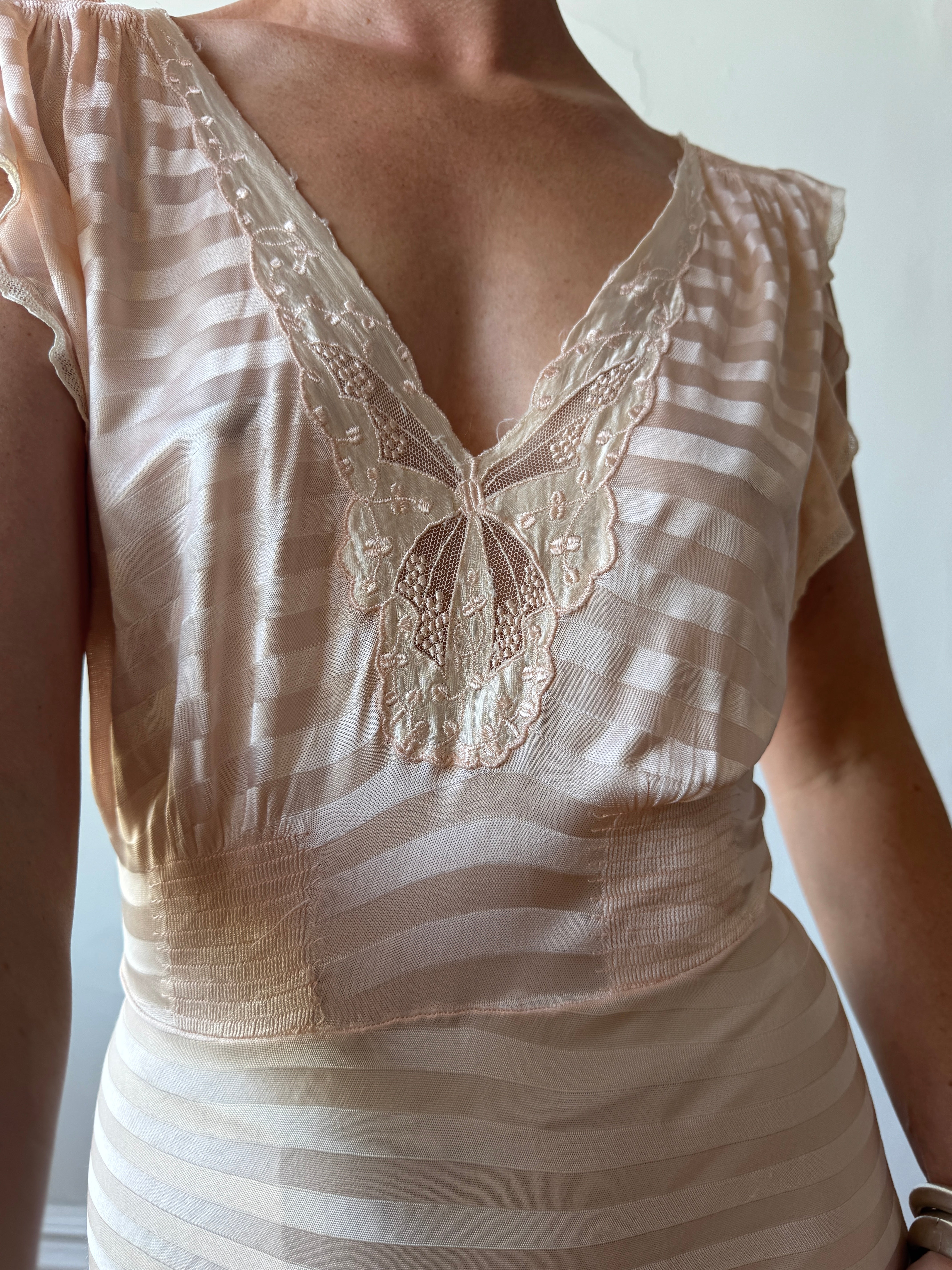 Vintage 50s Slip Smocked Dress Stripe Pink