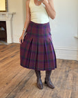 Vintage Wool Blend Plaid Pleated Skirt Plum