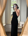 Vintage 90s Velvet Bodycon Maxi Dress with Fur Trim