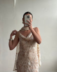 Vintage 90s Bias Cut Cowl Neck Nude Burnt Velvet with Scarf