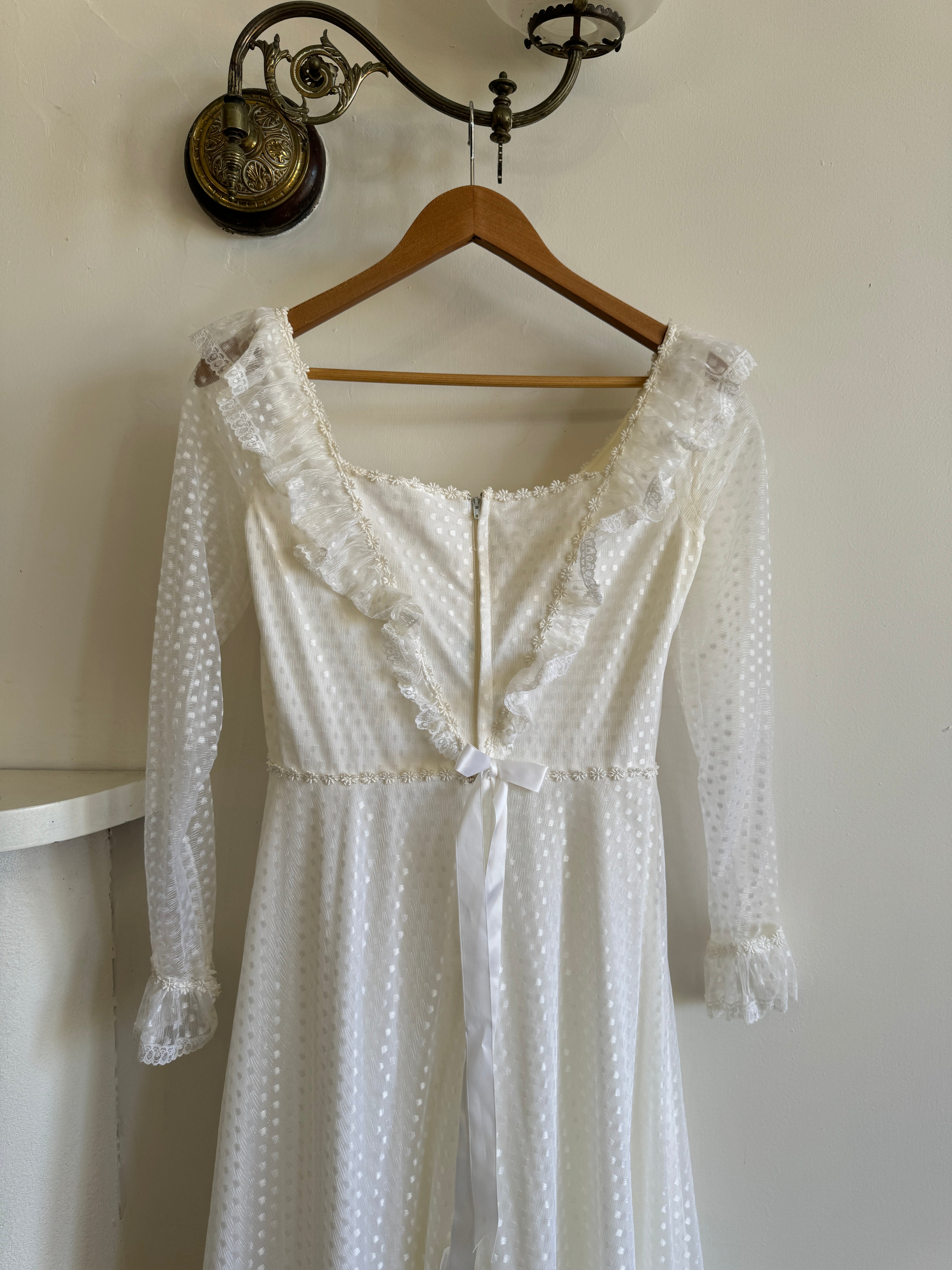 Vintage 70s Polka Scoop Neck Wedding Dress