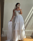 Vintage 70s Tiered Bubble Chiffon Wedding Dress