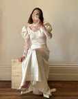 Vintage 80s Satin A-Line Wedding Gown with Puff Sleeves