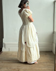 Vintage Silk Puff Sleeve Wedding Dress with Chiffon and Roses