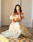 Vintage Drop Waist Frou Frou Wedding Dress Creme