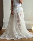 Vintage 80s Sheer Organza Webbed Lace Bridal Skirt