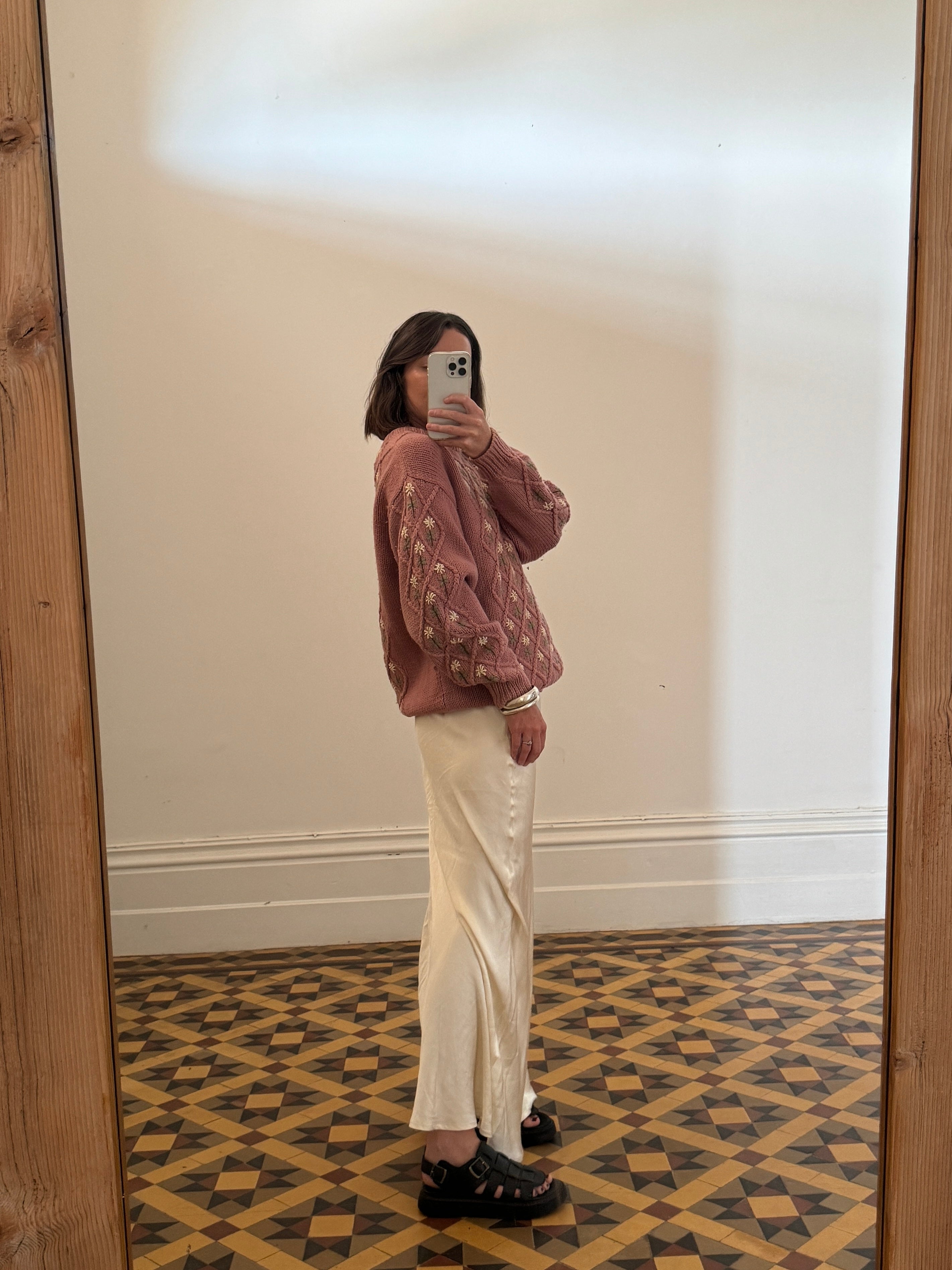 Vintage Chunky Wool Daisy Knit Dusty Pink