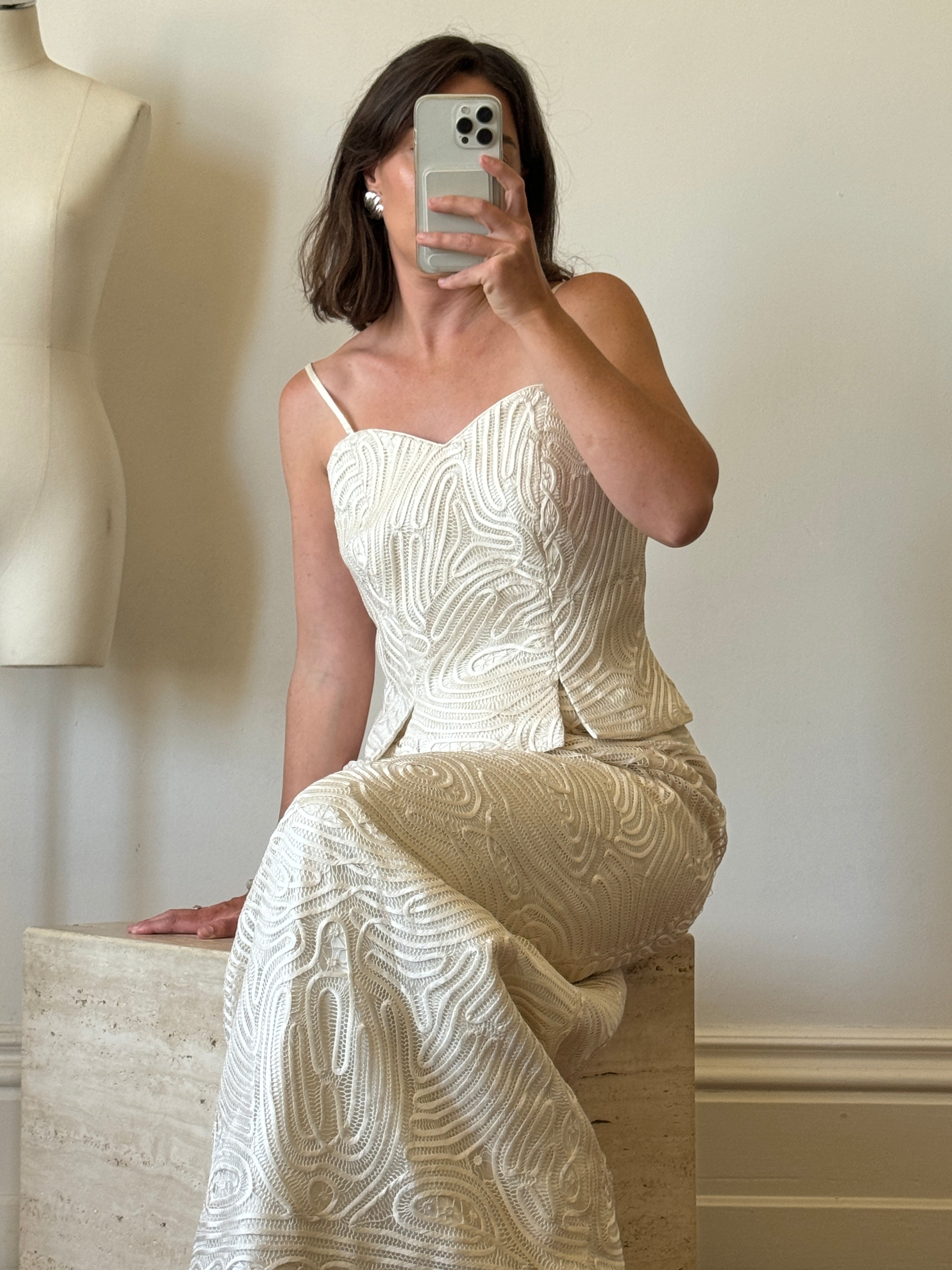 Vintage 90s Pure Silk Guipure Lace 2-Piece Bridal Set