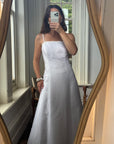 Vintage 90s Square Cut Lace Up Slip Wedding Dress