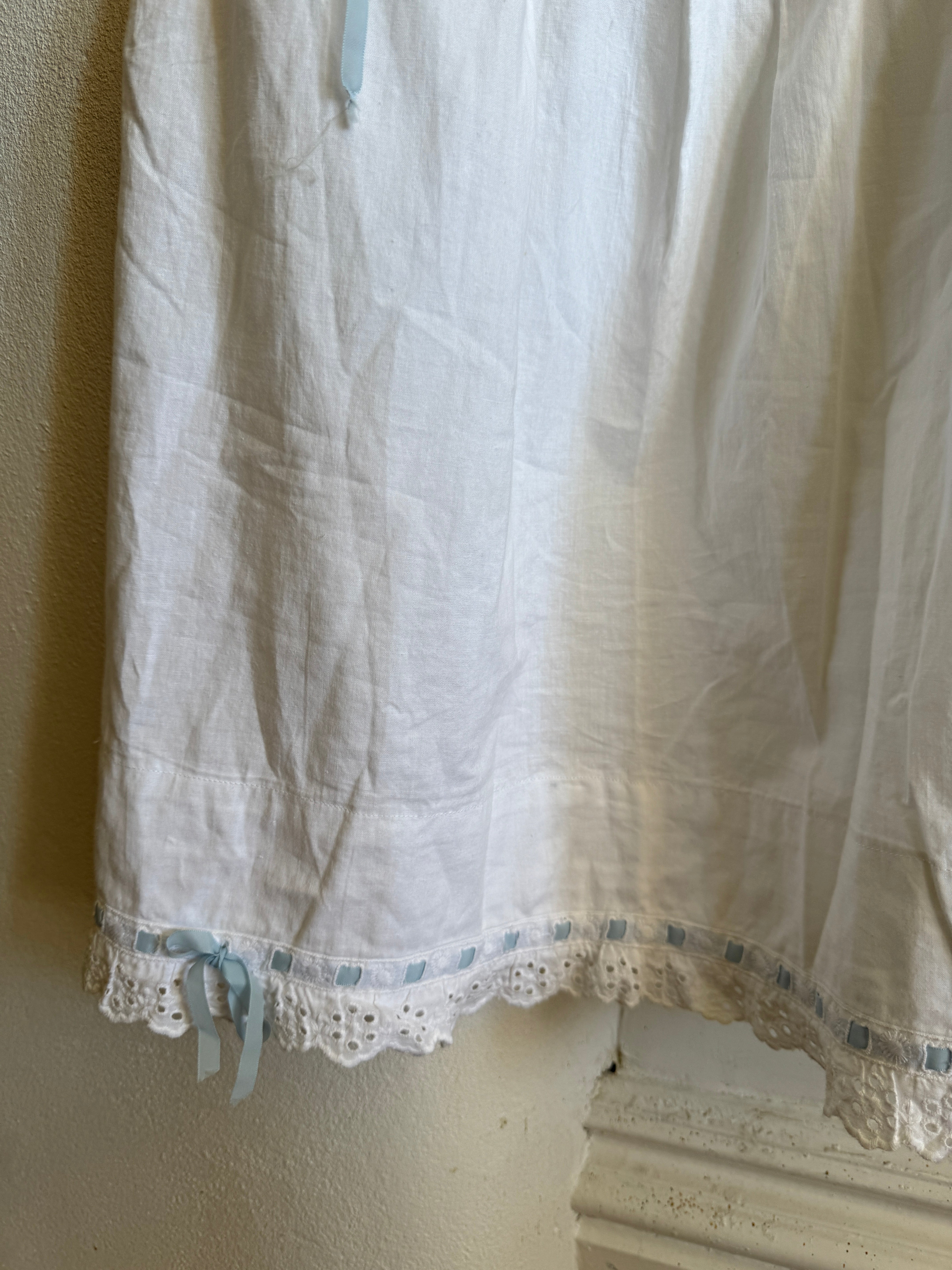 Vintage Cotton Petticoat Dress with Blue Ribbon