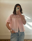 Vintage 50s Sheer Babydoll Blouse Baby Pink