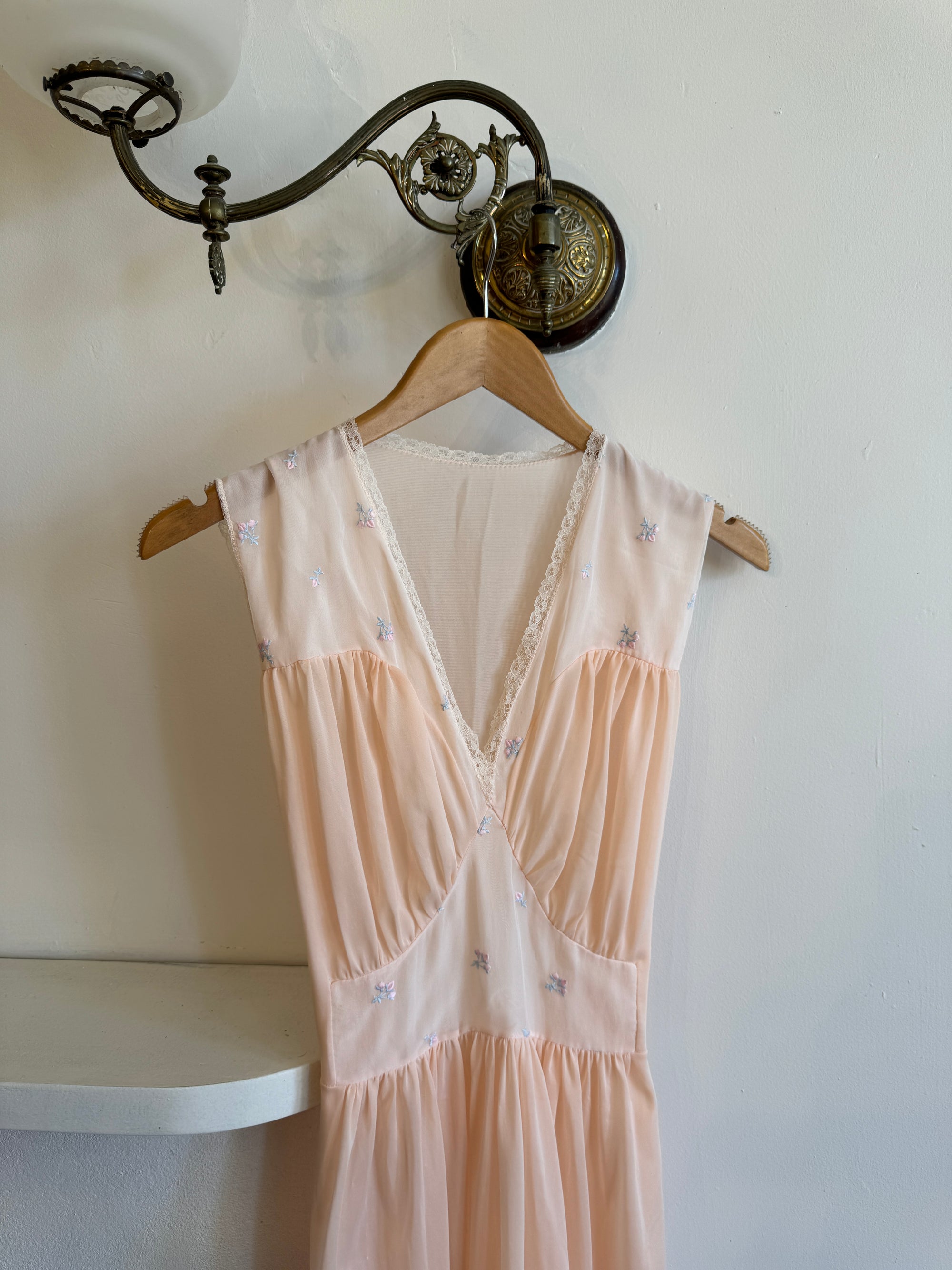 Vintage Apricot and Blue Petite Floral Maxi Dress