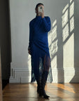 Vintage 80s Royal Blue Long Sleeve Fringe Dress