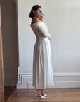 Vintage 90s Lace Off The Shoulder Chiffon Wedding Dress