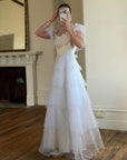 Vintage 70s Tiered Organza Prairie Daisy Wedding Dress