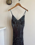 Vintage 90s Indigo Pure Silk Beaded Dress