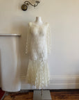 Vintage 80s Sheer Lace Fluted Wedding Dress