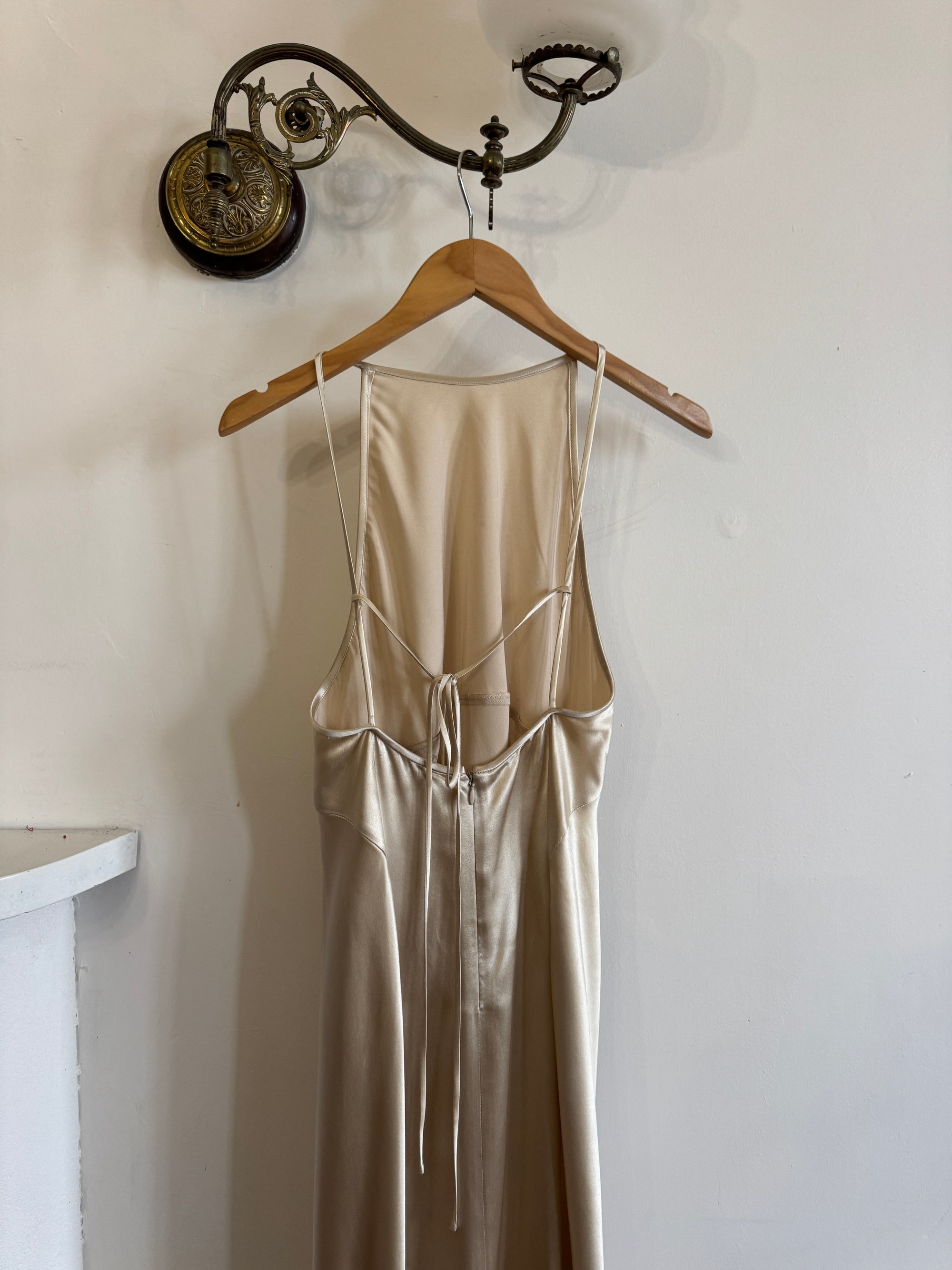 Vintage 90s Plein Sud Champagne Satin Halter Gown